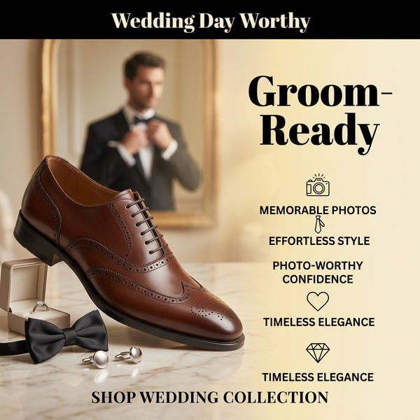 dress shoes, formal shoes, oxford shoes, wedding shoes, men's shoes, leather shoes, business shoes, product launch, brand awareness, lifestyle, editorial, luxurious, trustworthy, brown, neutral, black